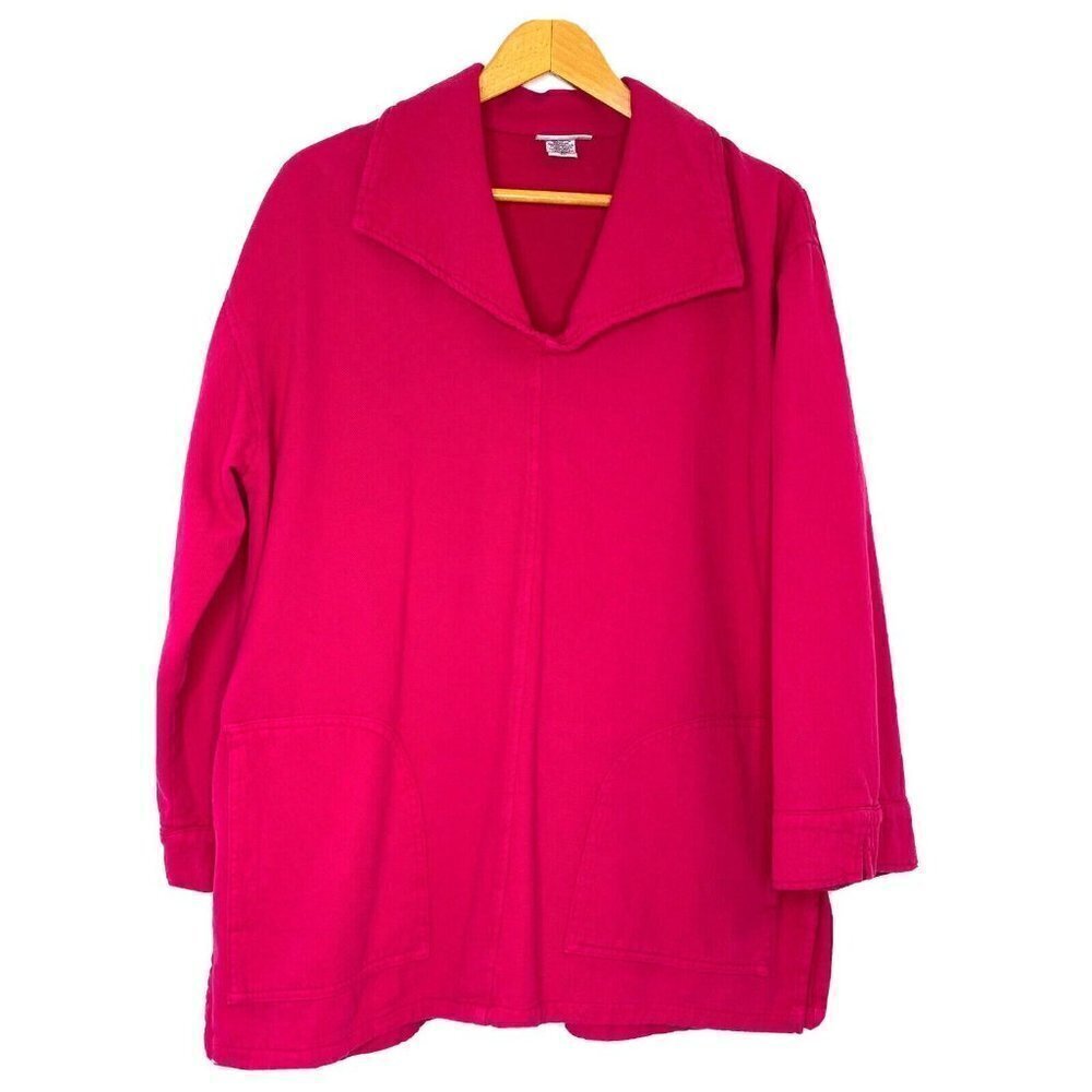Soft Surroundings Tunic Top Womens size Medium Collared 3/4 Sleeve Pockets Pink